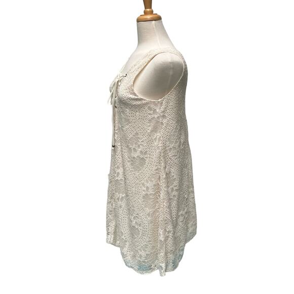 Altar’d State Tent Mini Dress Sz Lg Ivory Tie Neck Lace Crochet Boho Festival - Picture 6 of 10